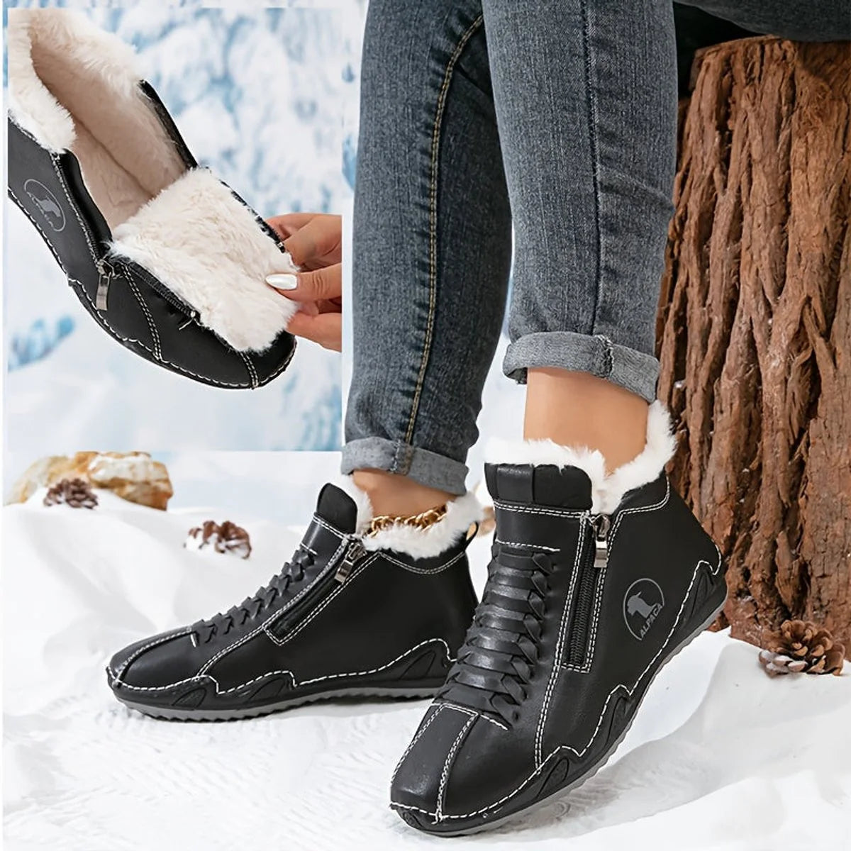 Nuana Frieda | Damen Gefütterte Ankle Boots Kunstleder Reißverschluss Winterstiefeletten