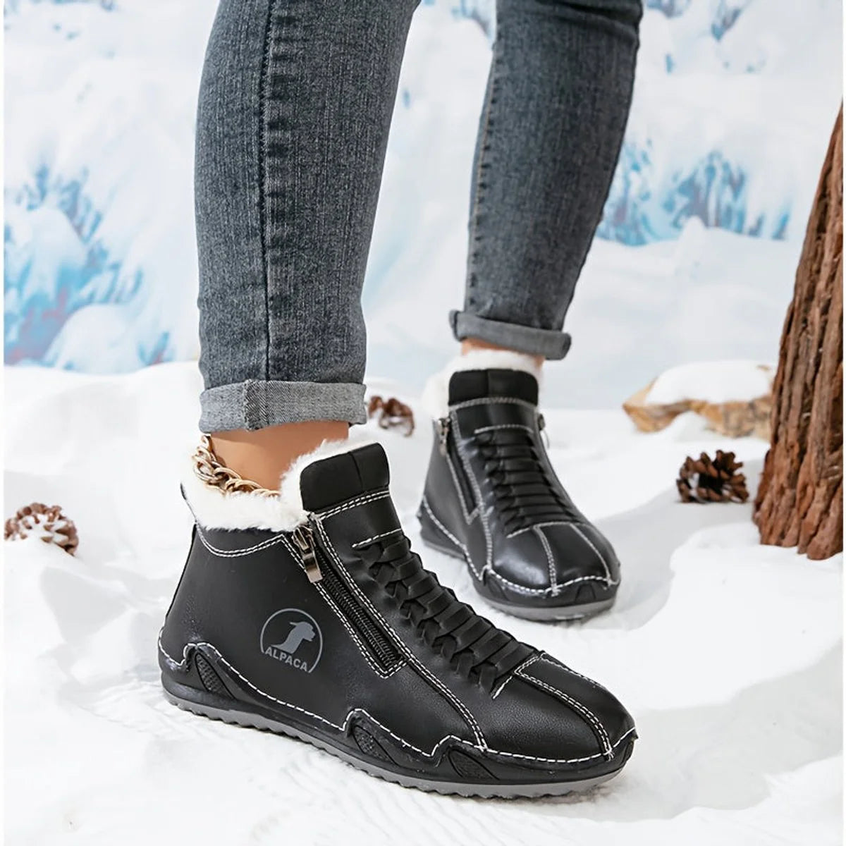 Nuana Frieda | Damen Gefütterte Ankle Boots Kunstleder Reißverschluss Winterstiefeletten
