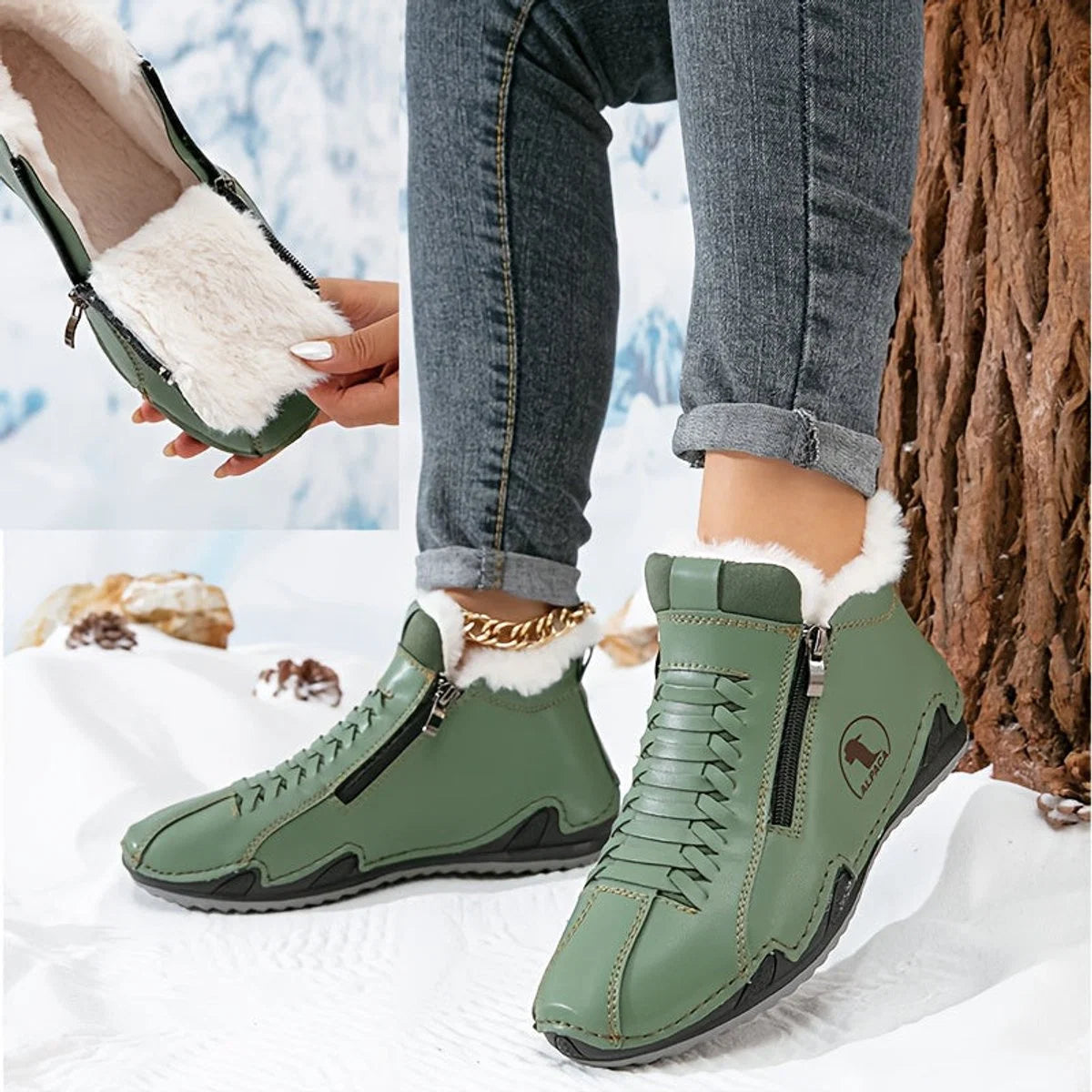 Nuana Frieda | Damen Gefütterte Ankle Boots Kunstleder Reißverschluss Winterstiefeletten