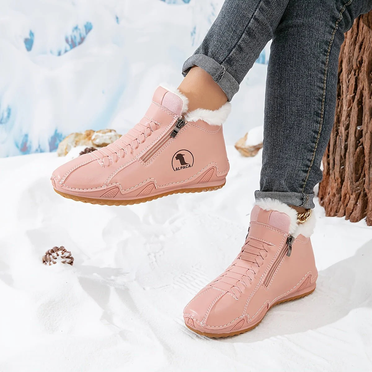 Nuana Frieda | Damen Gefütterte Ankle Boots Kunstleder Reißverschluss Winterstiefeletten