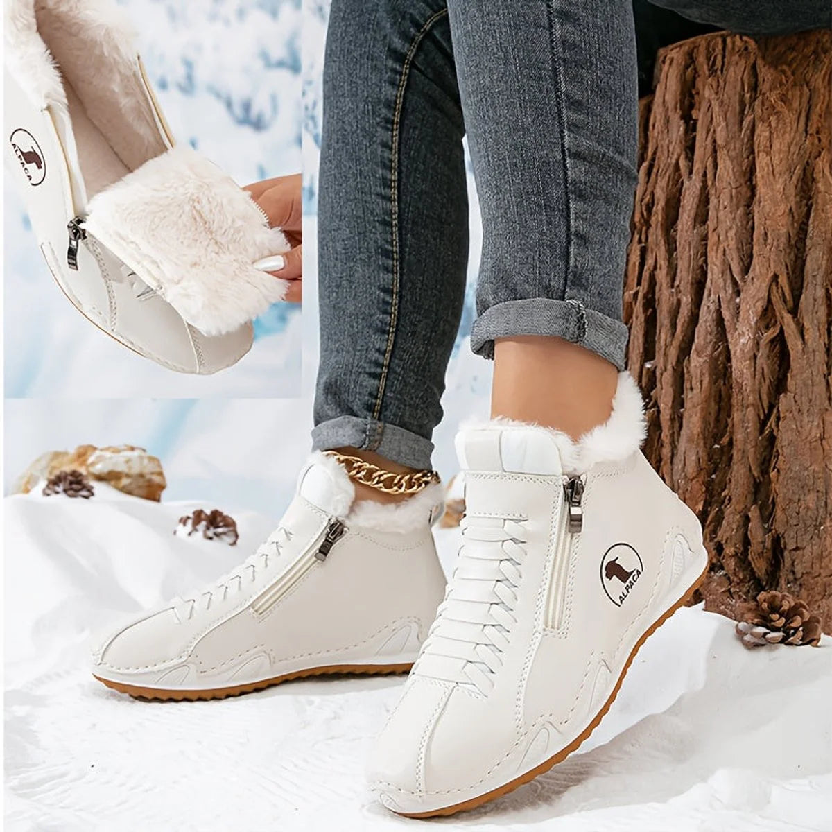 Nuana Frieda | Damen Gefütterte Ankle Boots Kunstleder Reißverschluss Winterstiefeletten
