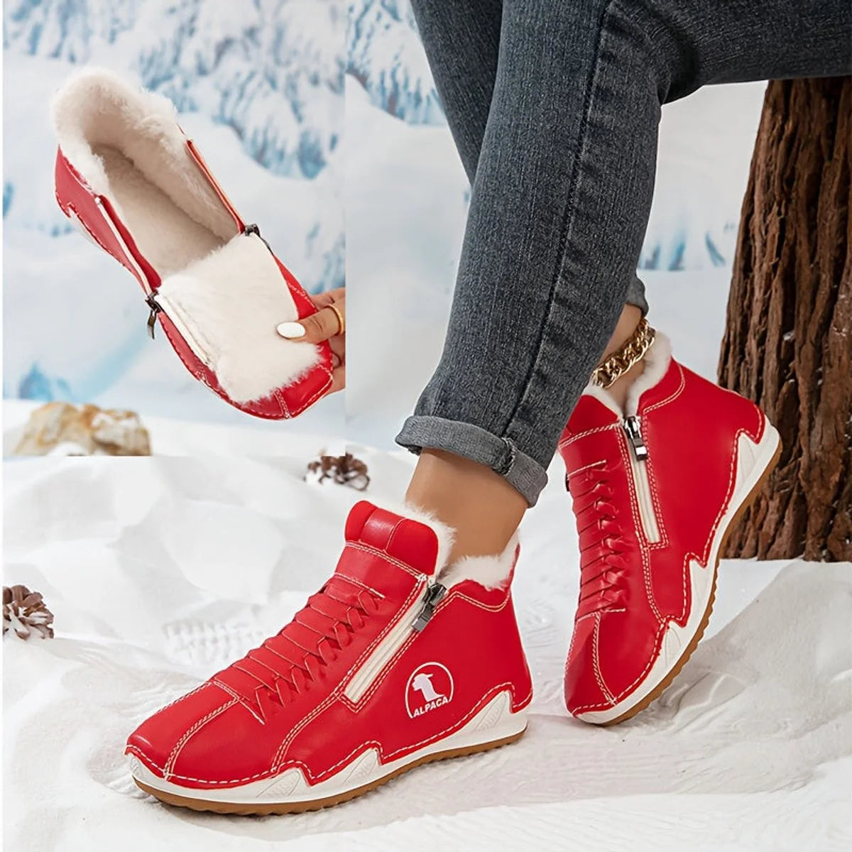 Nuana Frieda | Damen Gefütterte Ankle Boots Kunstleder Reißverschluss Winterstiefeletten