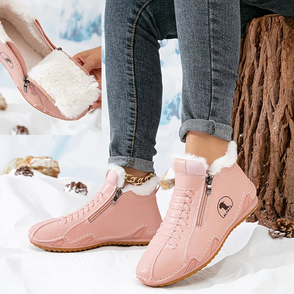 Nuana Frieda | Damen Gefütterte Ankle Boots Kunstleder Reißverschluss Winterstiefeletten