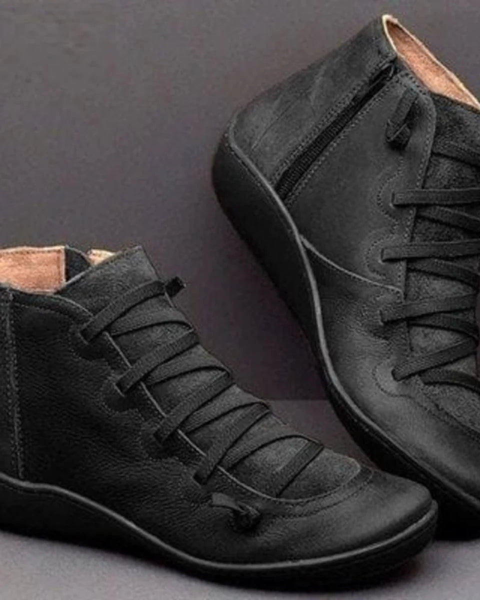 Nuana Frieda | Stiefel Damen Schnürung Leder Knöchelhohe Boots mit Reißverschluss