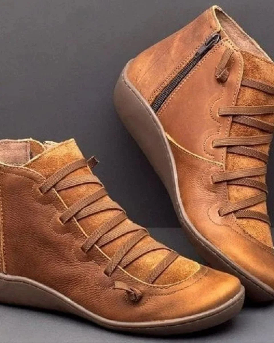 Nuana Frieda | Stiefel Damen Schnürung Leder Knöchelhohe Boots mit Reißverschluss