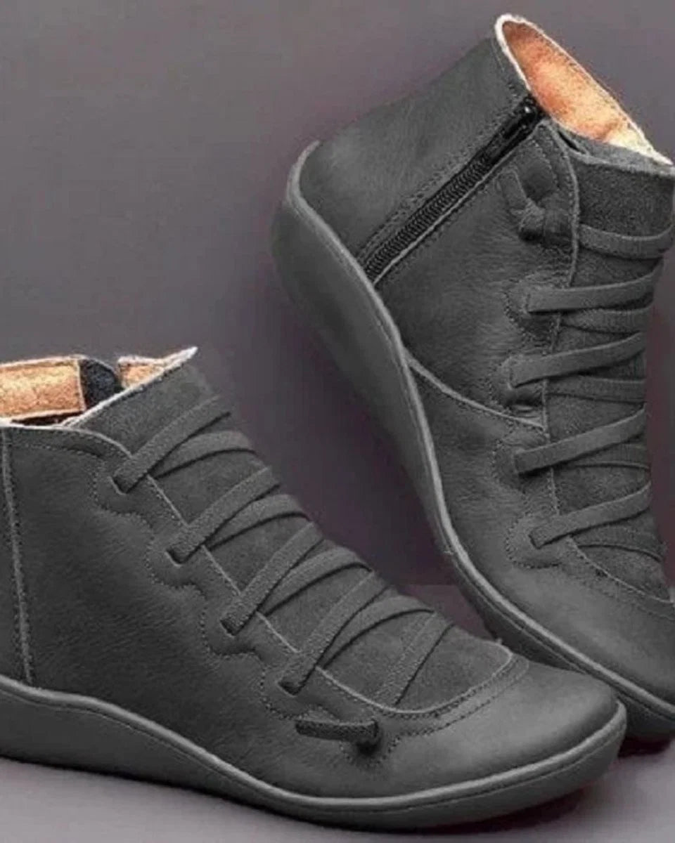 Nuana Frieda | Stiefel Damen Schnürung Leder Knöchelhohe Boots mit Reißverschluss