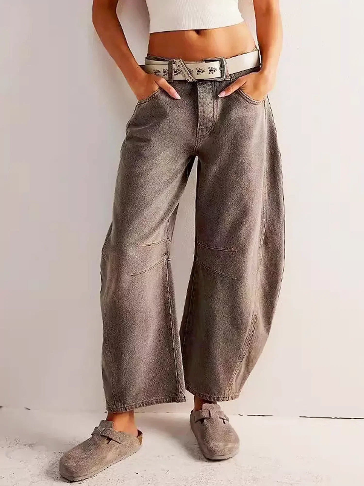 Nuana Gabriela | Damen Bedruckte Jeans mit Weitem Bein