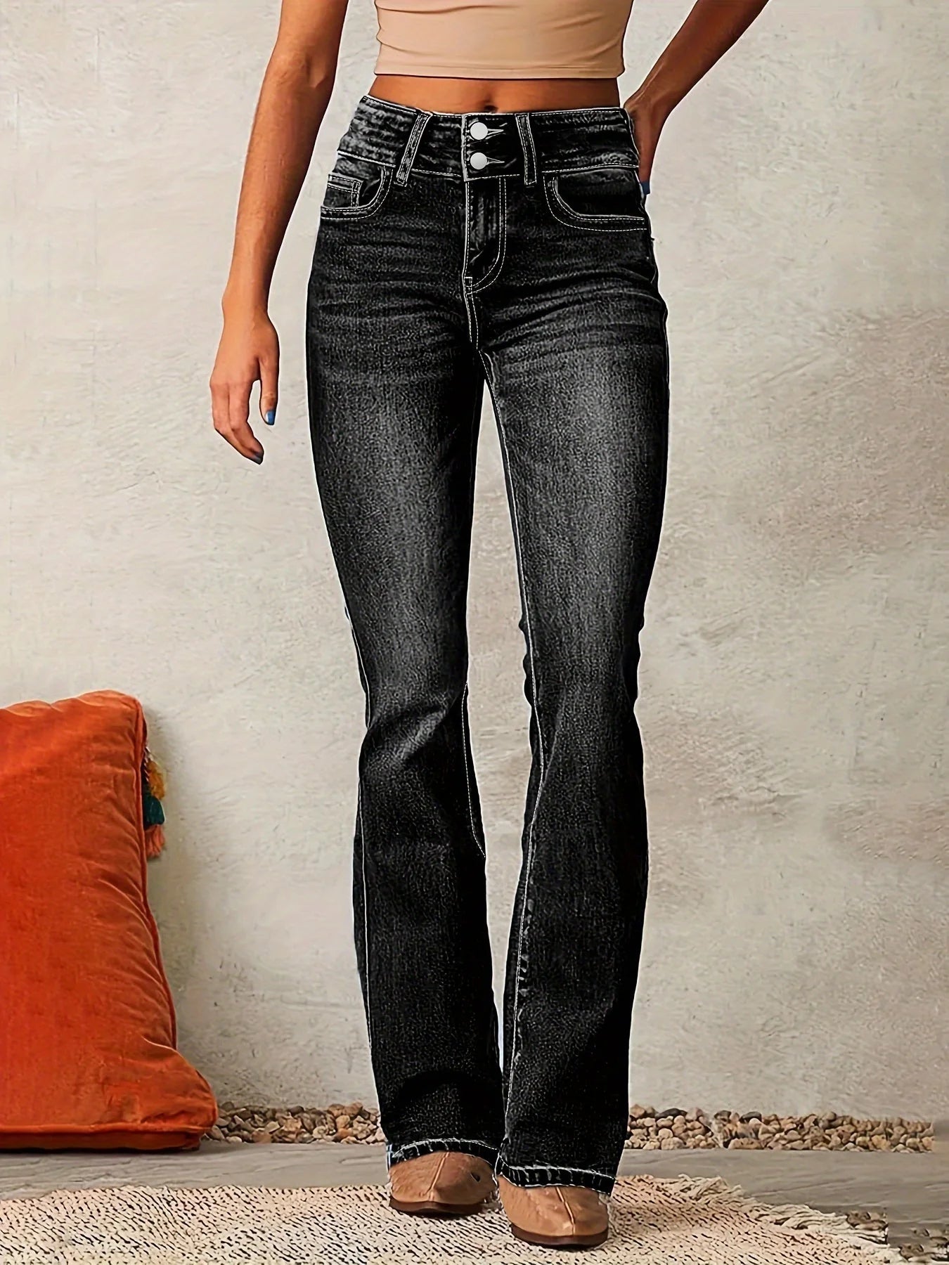 Nuana Greta | Damen High-Waist Jeans mit weitem Bein