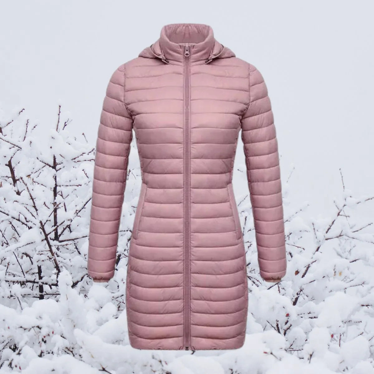 Nuana Greta | Wintermantel Damen Ultraleichter Langer Gesteppter Parka mit Kapuze