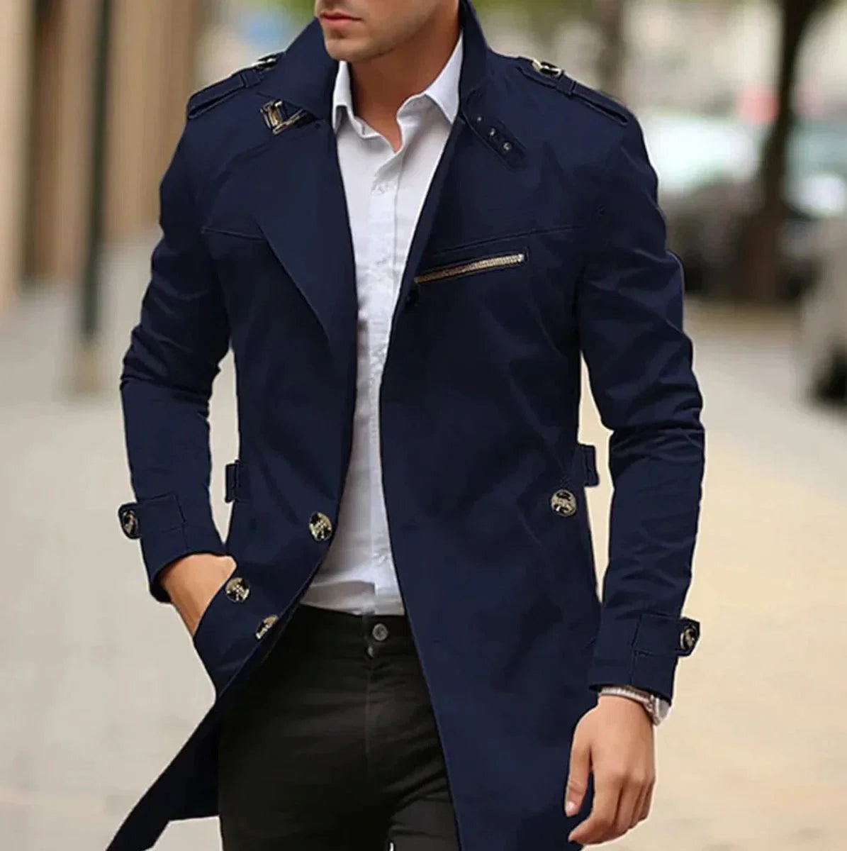 Nuana | Herren Eleganter Wool Coat Klassischer Trenchcoat mit Schulterriemen