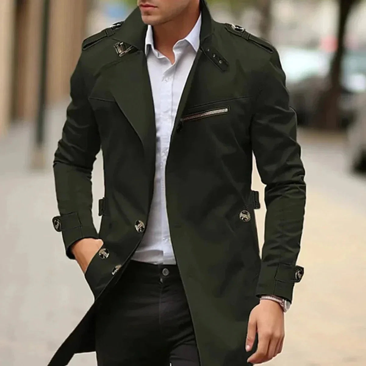 Nuana | Herren Eleganter Wool Coat Klassischer Trenchcoat mit Schulterriemen