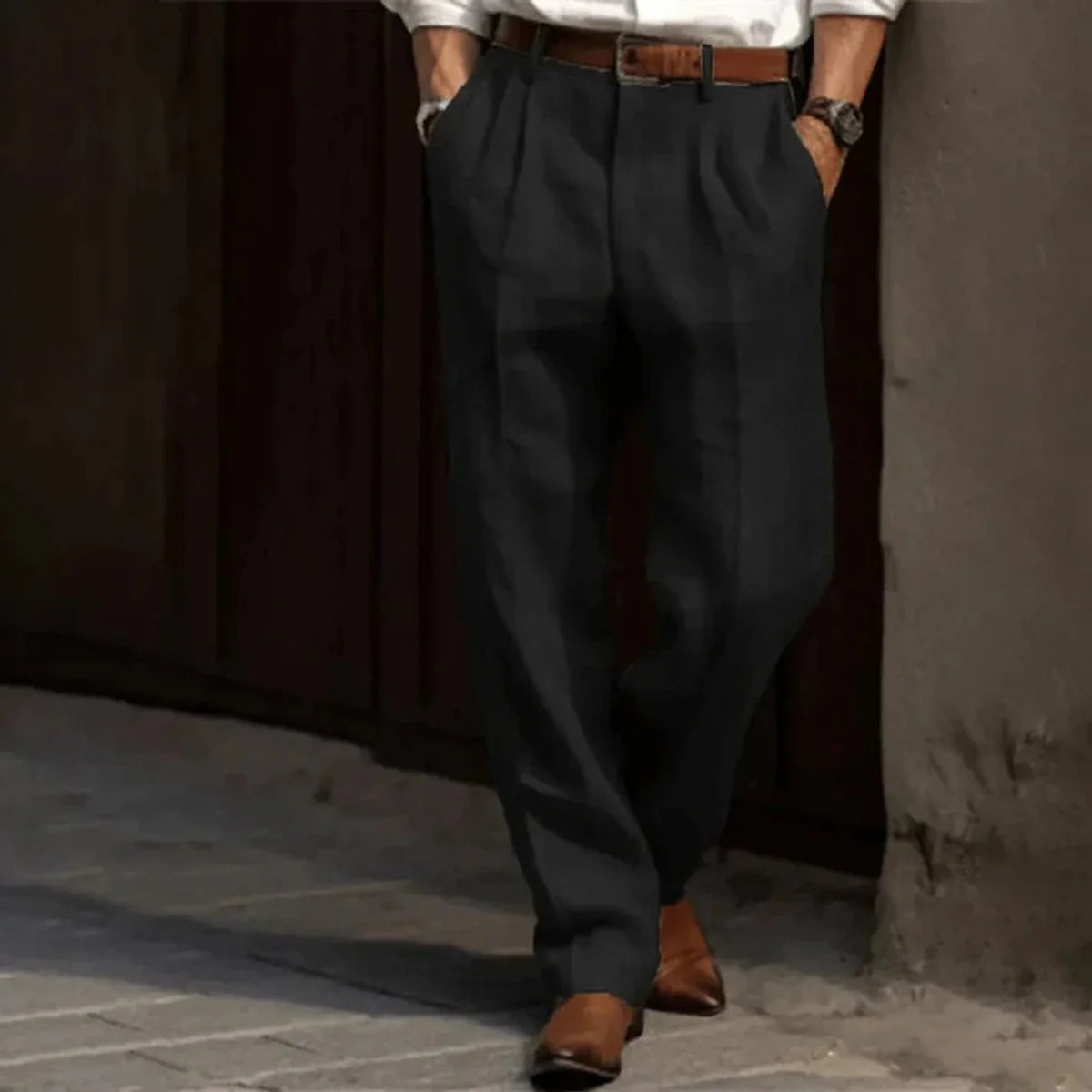 Nuana | Herren Faltenfront Klassische Bundfaltenhose Elegante Stoffhose