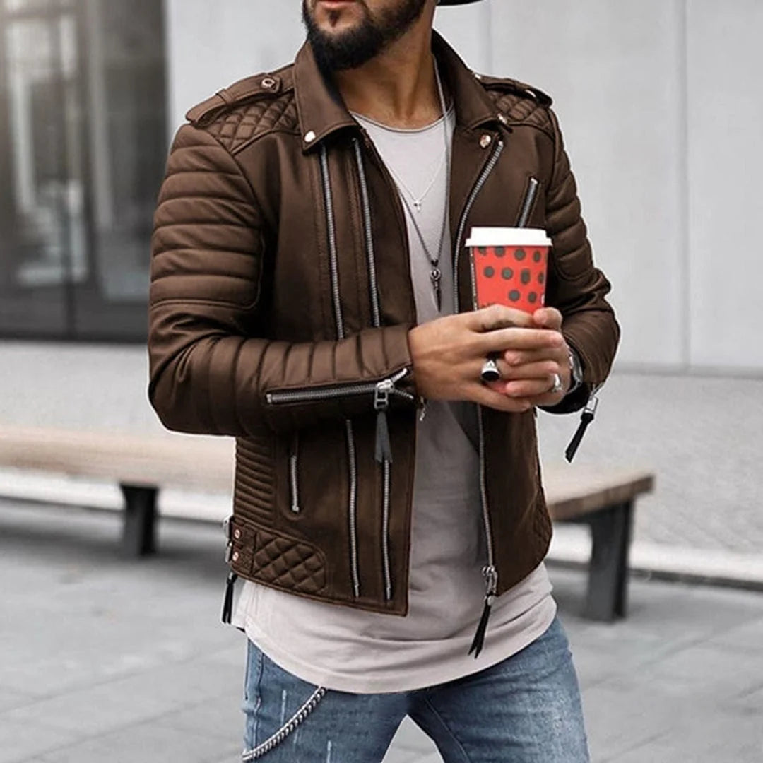 Nuana | Herren Gepolsterte Biker Stil Lederjacke mit Reißverschluss