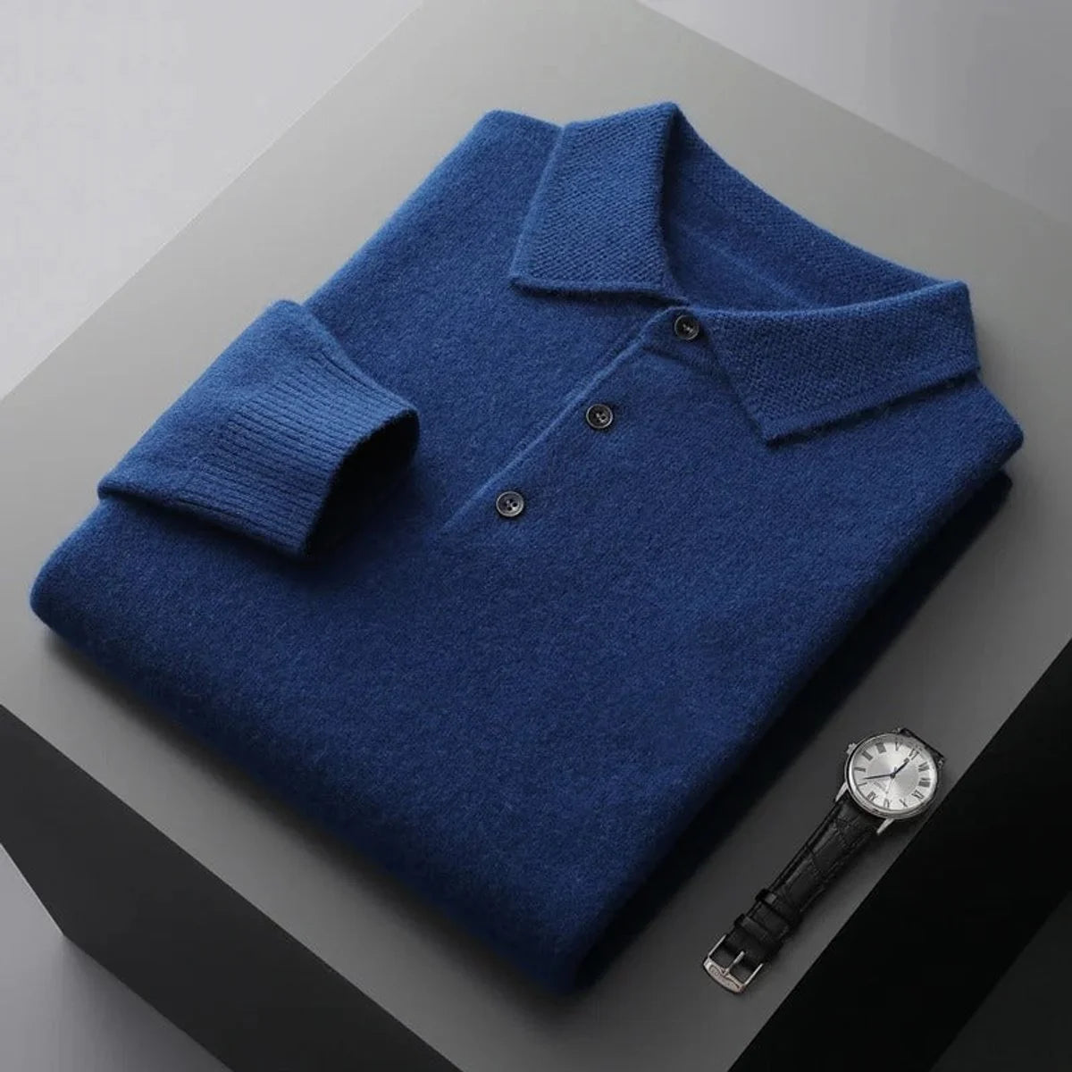 Nuana | Herren Kaschmir Polo Knit Sweater Langarm Business Strickpullover