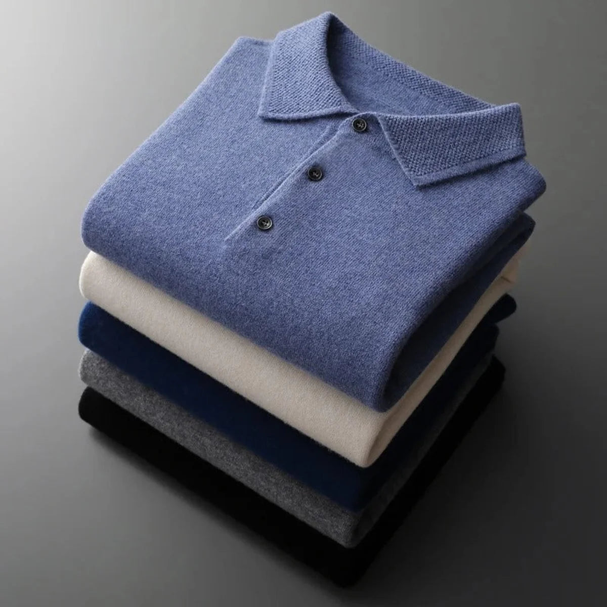 Nuana | Herren Kaschmir Polo Knit Sweater Langarm Business Strickpullover