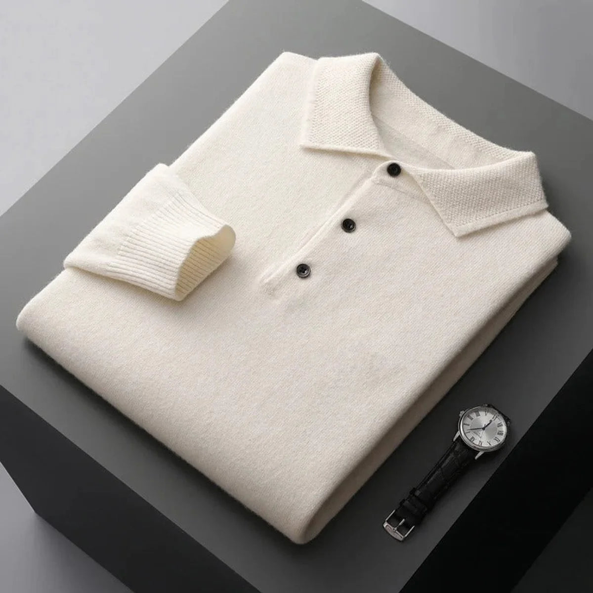 Nuana | Herren Kaschmir Polo Knit Sweater Langarm Business Strickpullover