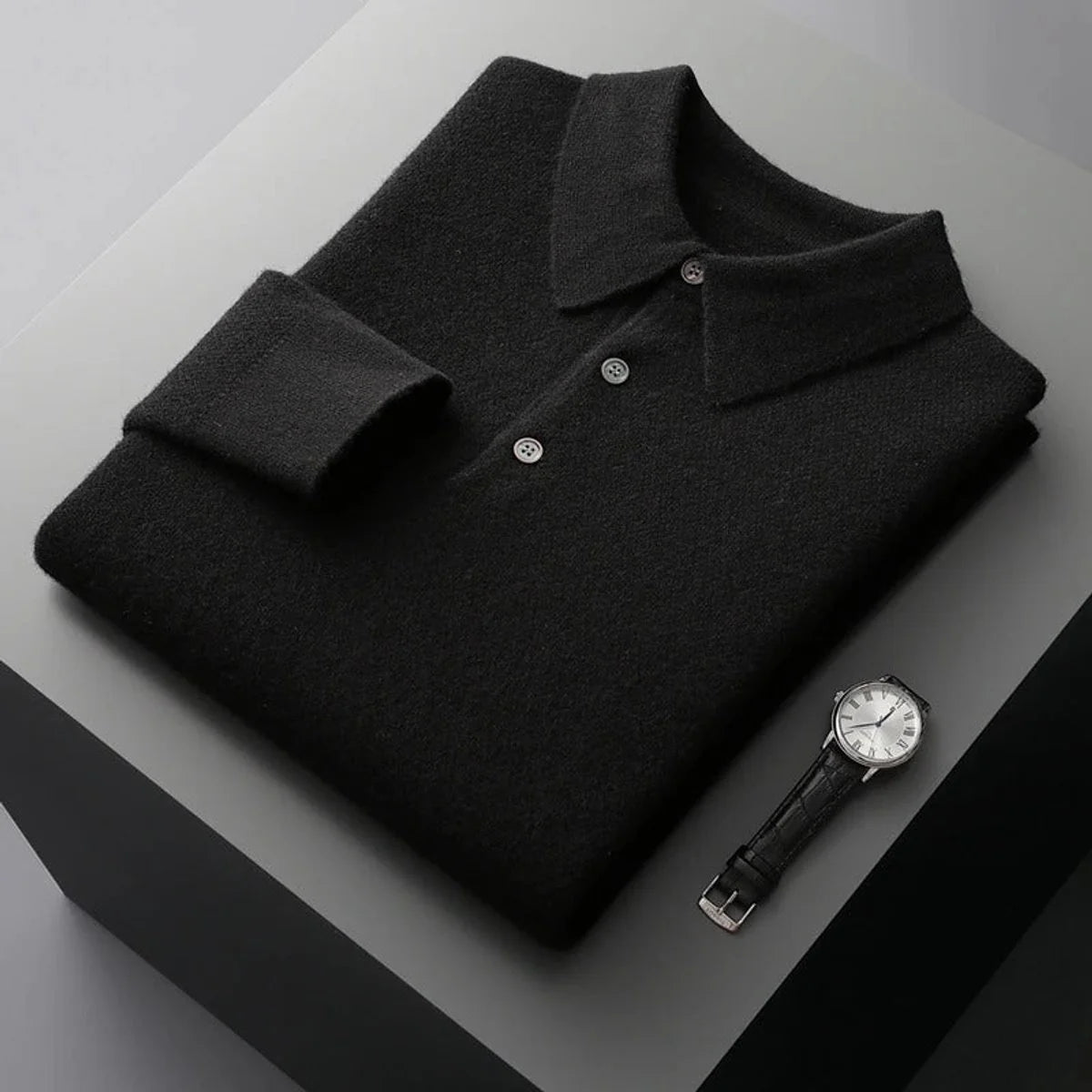 Nuana | Herren Kaschmir Polo Knit Sweater Langarm Business Strickpullover