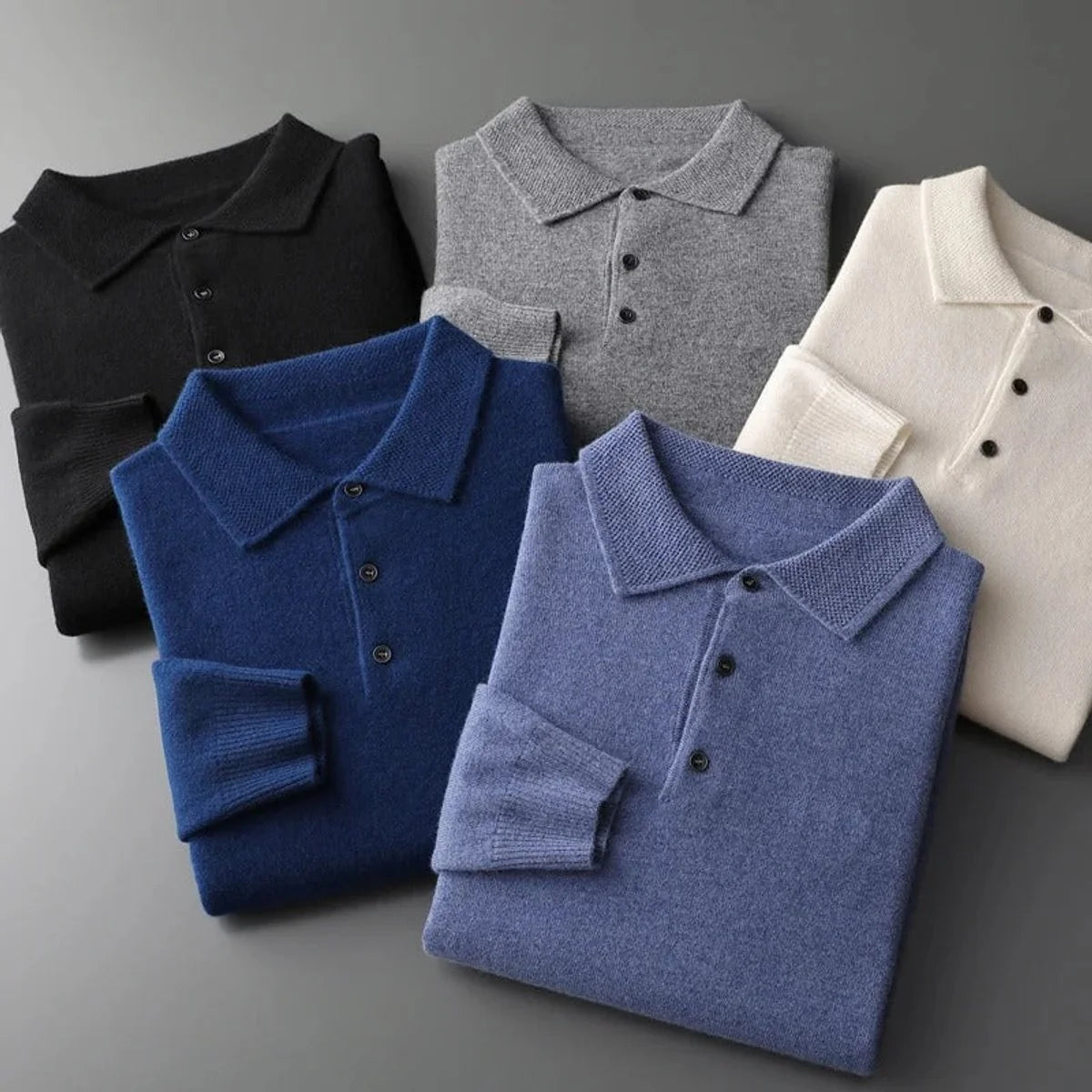 Nuana | Herren Kaschmir Polo Knit Sweater Langarm Business Strickpullover