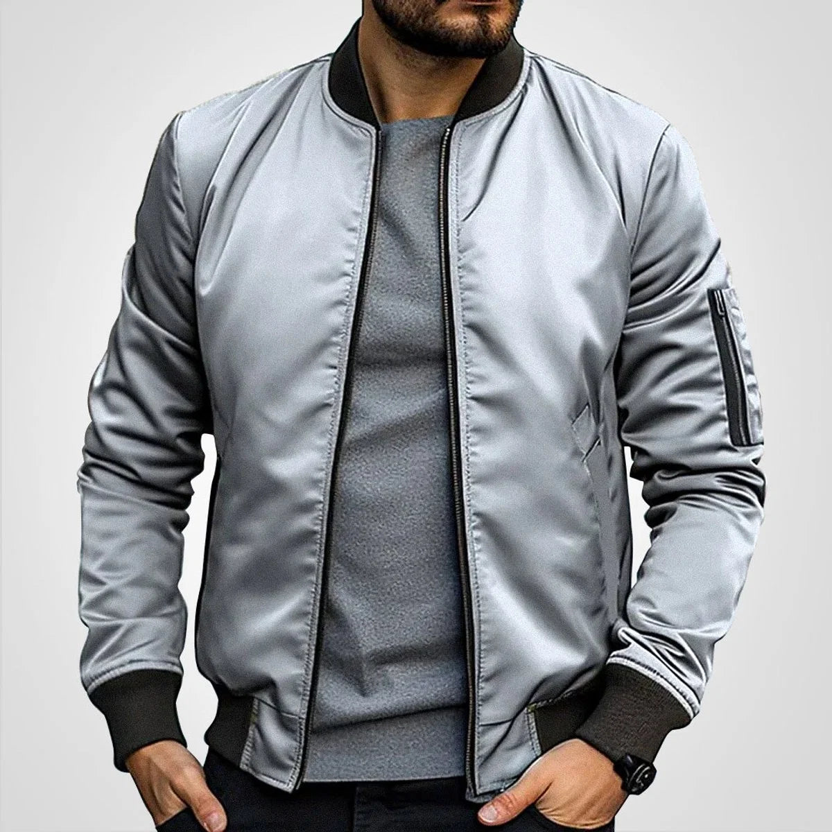Nuana | Herren Klassische Bomber Jacket Übergangsjacke mit Rippbündchen