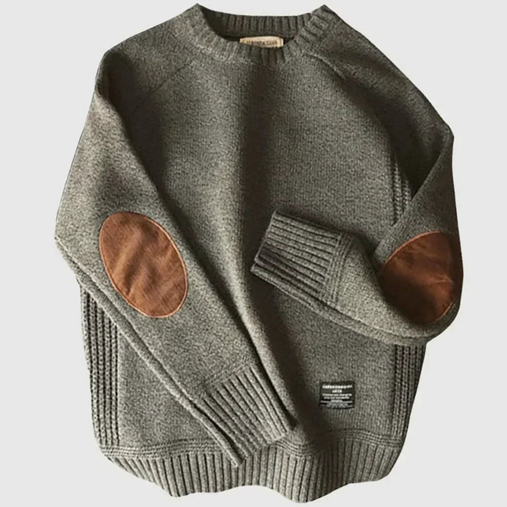 Nuana Herren Klassischer Strickpullover mit Ellbogenpatches für den Winter