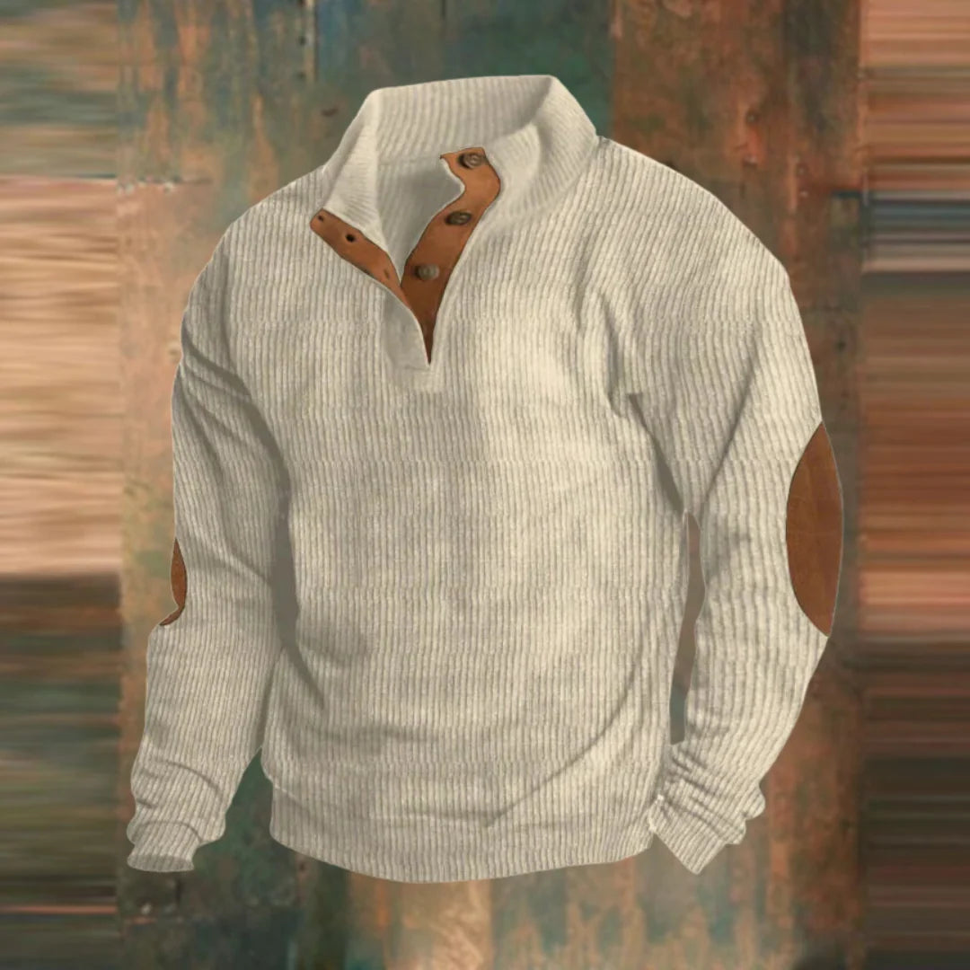 Nuana | Herren Lässiger Gerippter Pullover mit Knopfleiste am Kragen