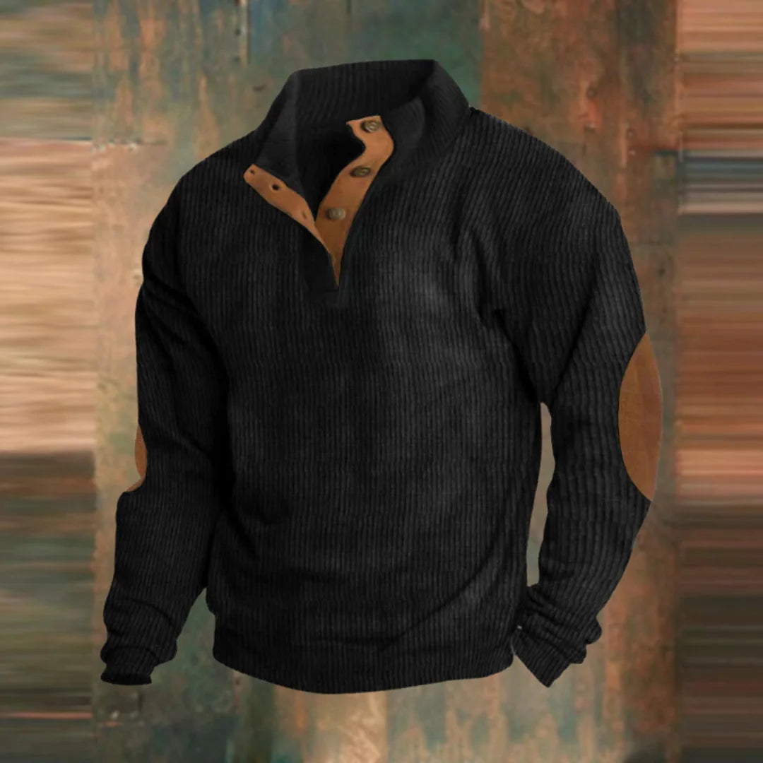 Nuana | Herren Lässiger Gerippter Pullover mit Knopfleiste am Kragen