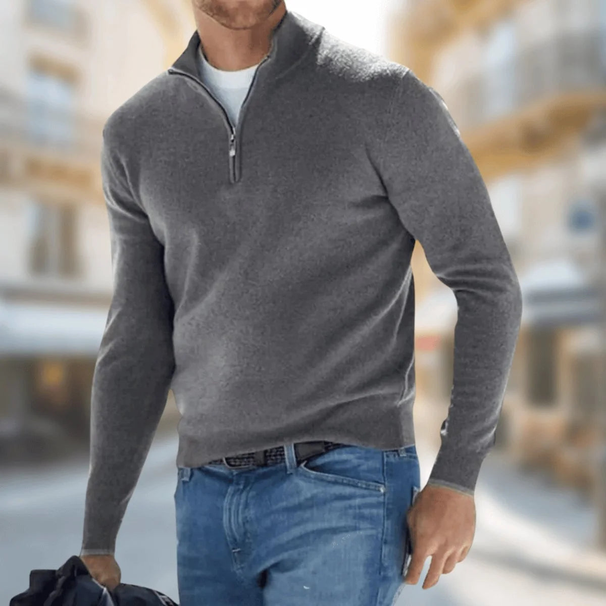 Nuana | Herren Leichter Quarter-Zip Strickpullover Knit Sweater