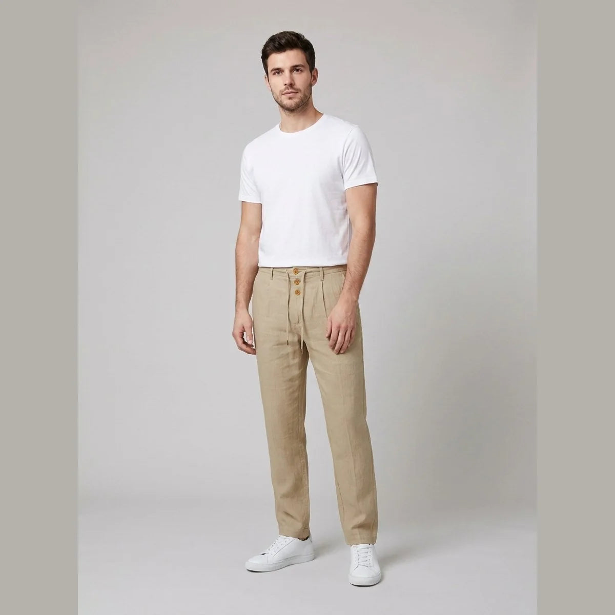 Nuana | Herren Leinen Relaxed-Fit Bundfalten-Hose mit Kordelzug