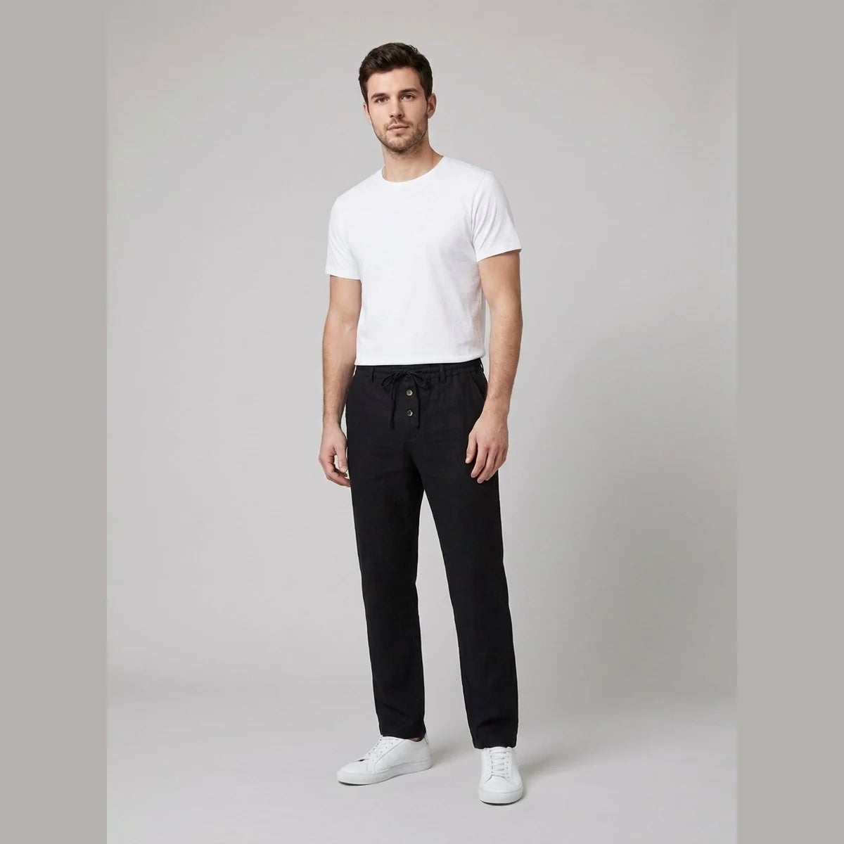 Nuana | Herren Leinen Relaxed-Fit Bundfalten-Hose mit Kordelzug