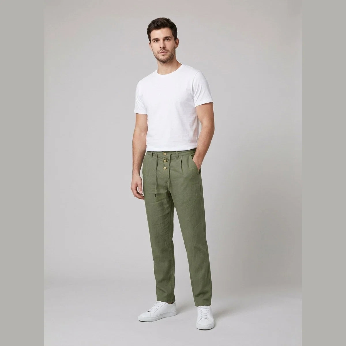 Nuana | Herren Leinen Relaxed-Fit Bundfalten-Hose mit Kordelzug