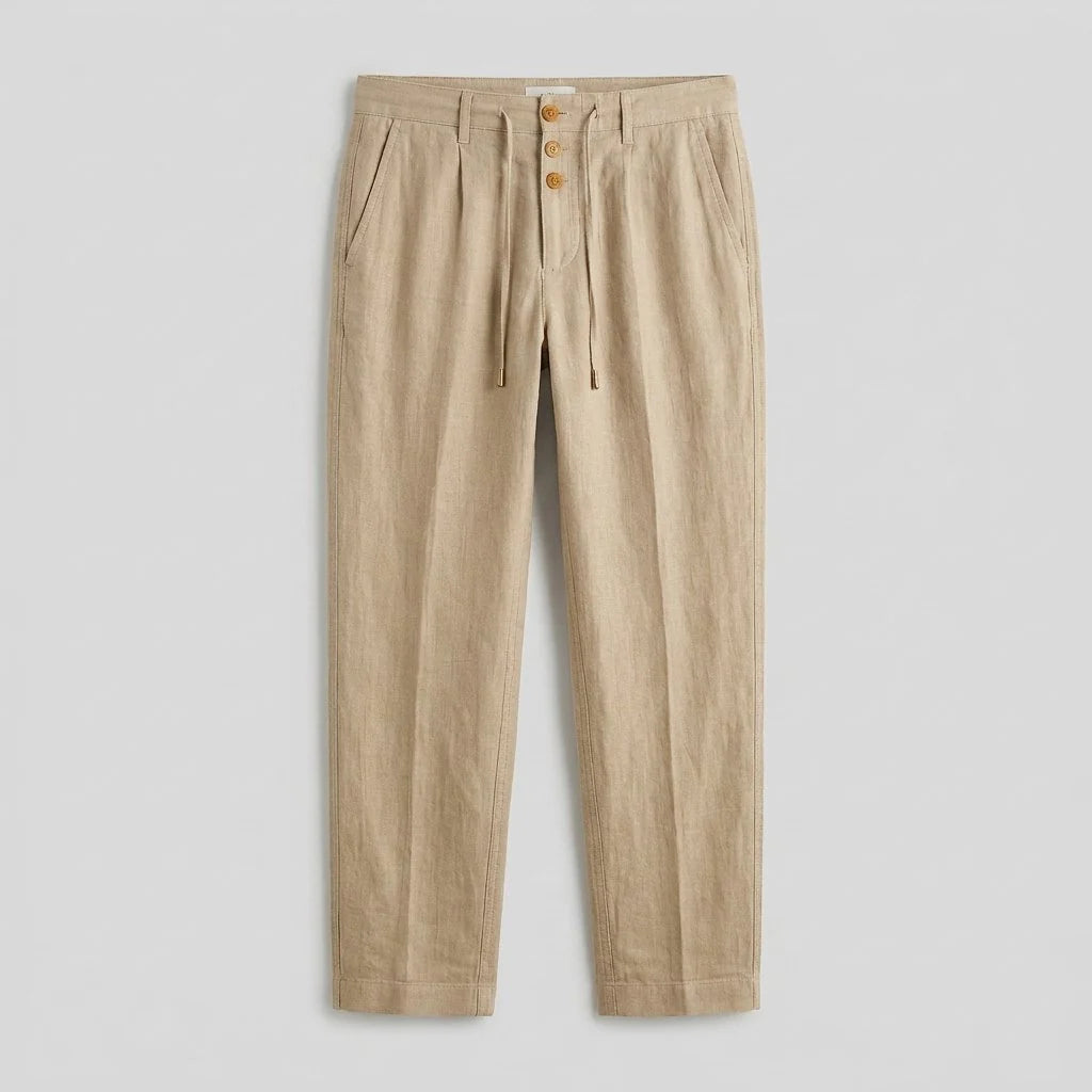 Nuana | Herren Leinen Relaxed-Fit Bundfalten-Hose mit Kordelzug