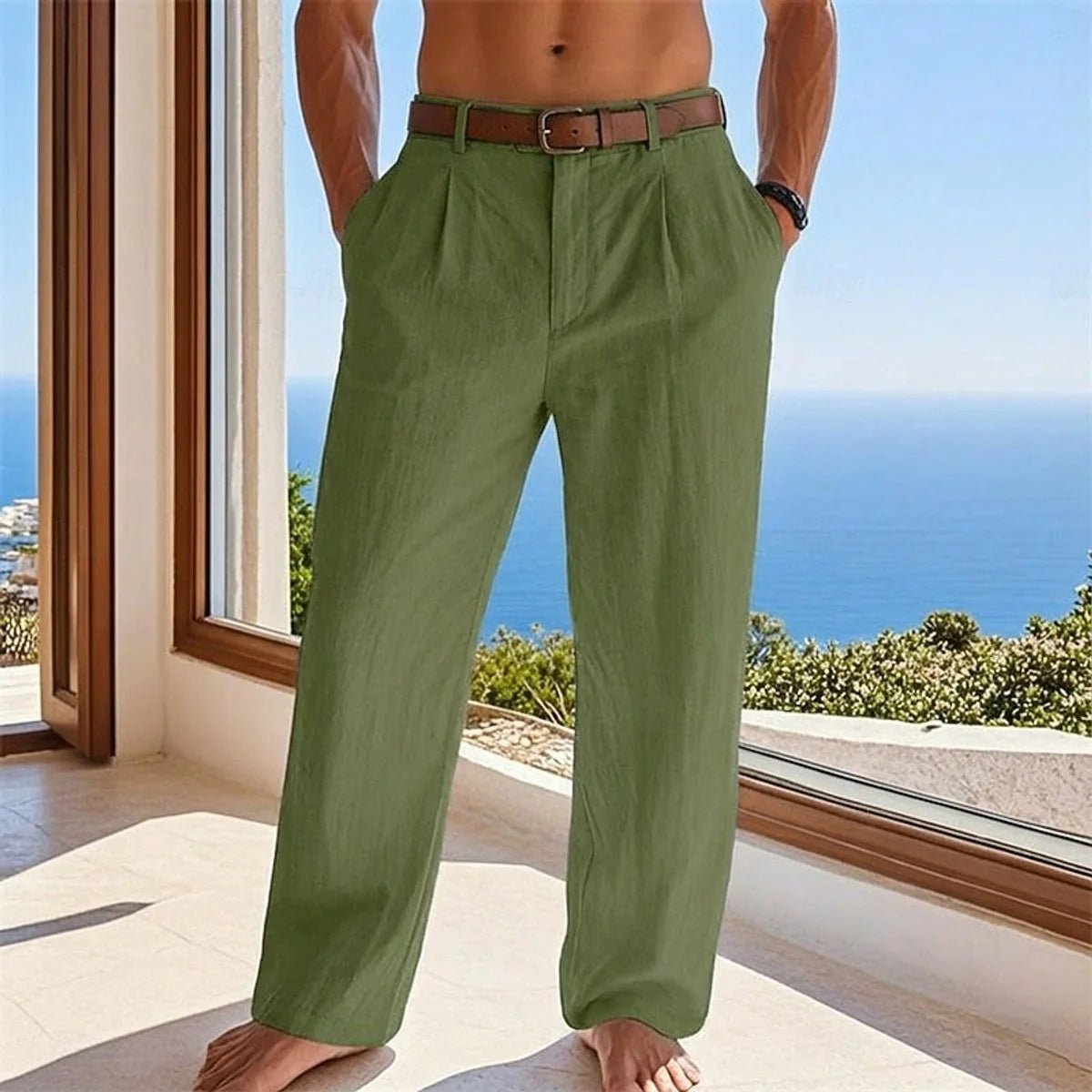 Nuana Herren Leinen Sommerhose Locker Geschnittene Freizeithose