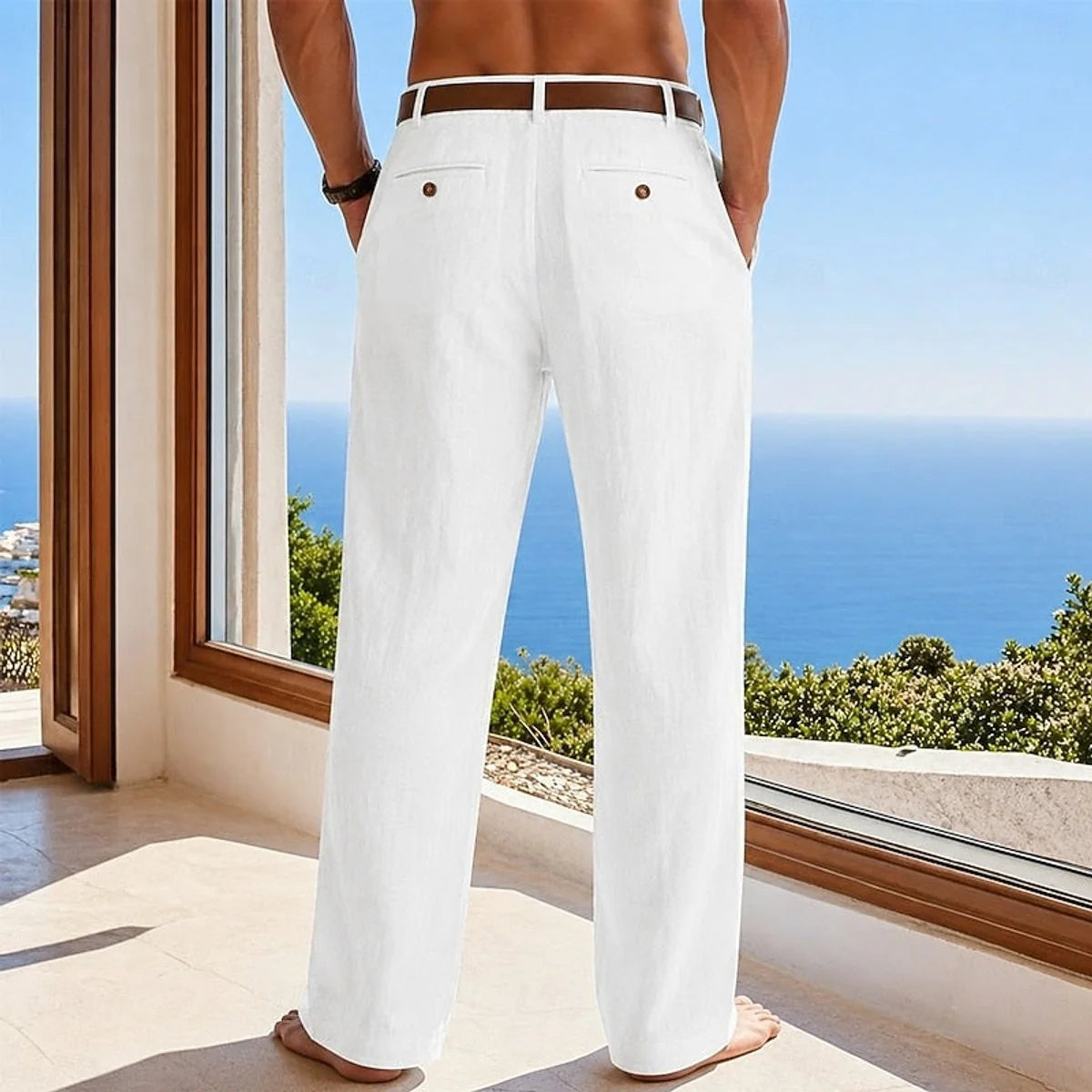 Nuana Herren Leinen Sommerhose Locker Geschnittene Freizeithose