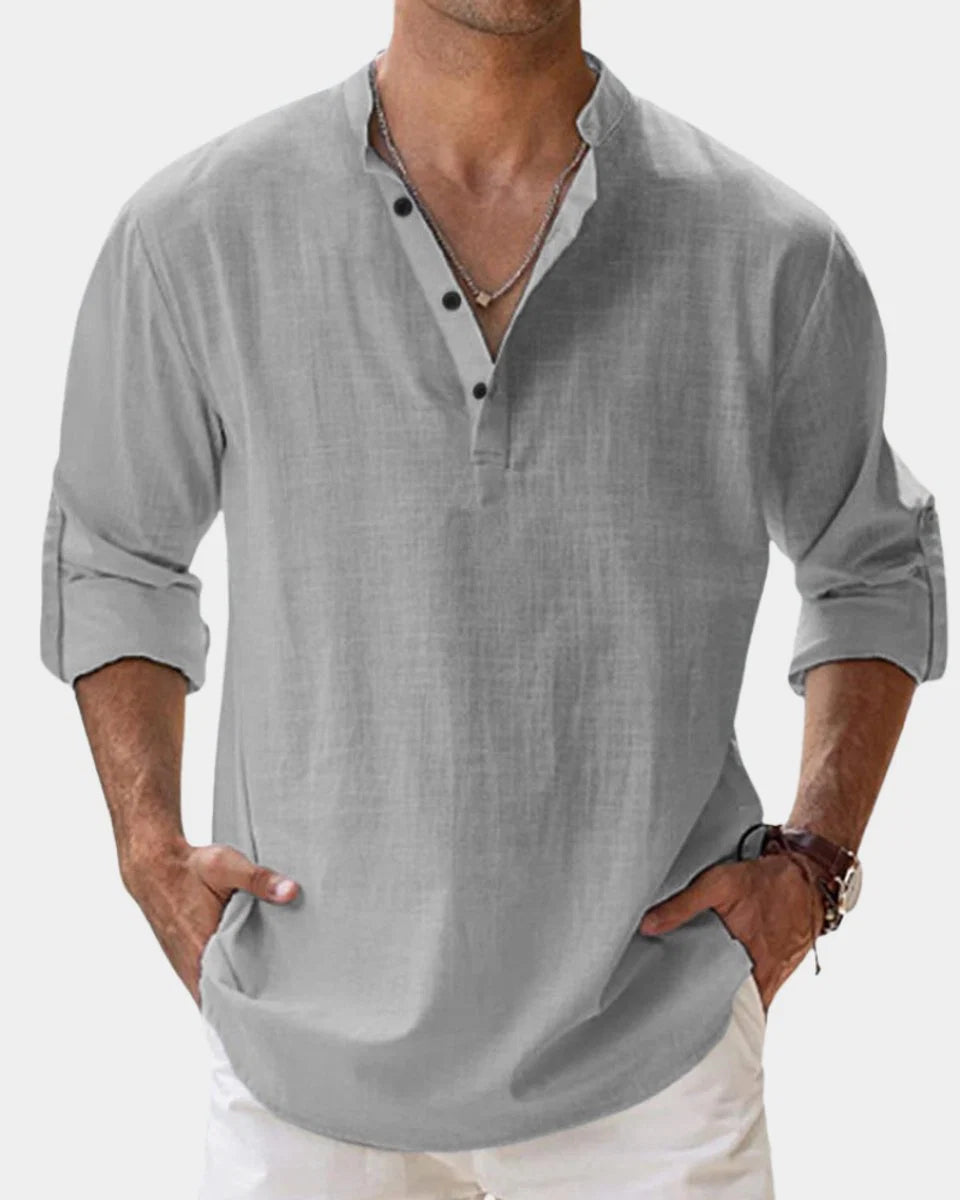 Nuana | Herren Leinenhemd Langarm Henley-Kragen Freizeithemd
