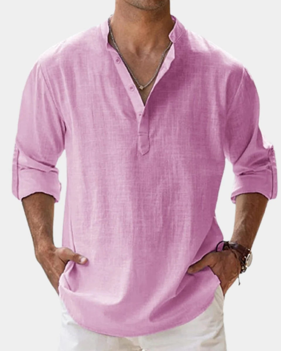 Nuana | Herren Leinenhemd Langarm Henley-Kragen Freizeithemd
