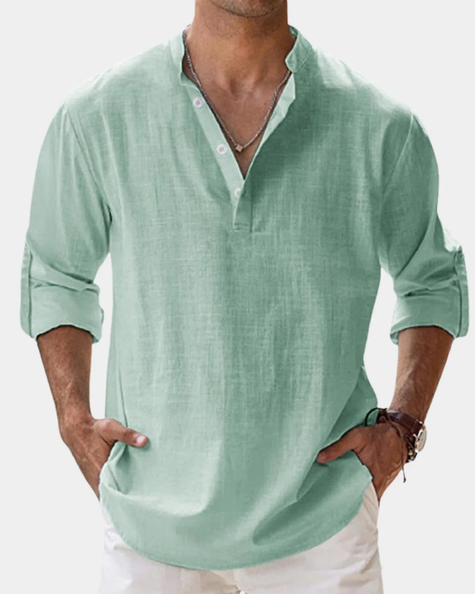 Nuana | Herren Leinenhemd Langarm Henley-Kragen Freizeithemd