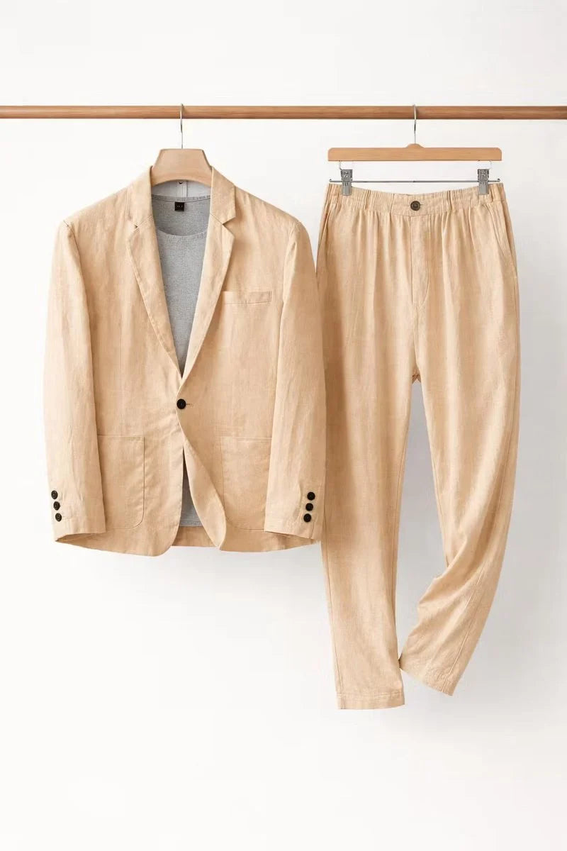 Nuana | Herren Relaxed-Fit Leinen Anzug-Set Blazer und Hose