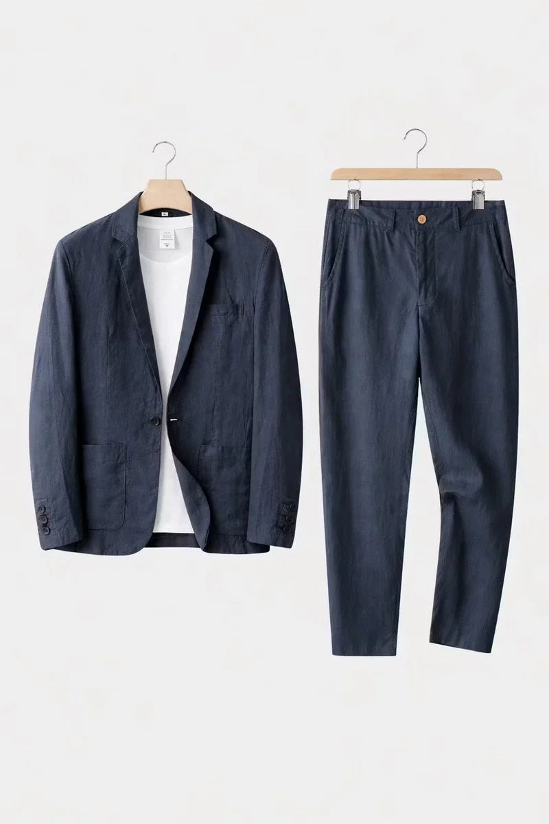 Nuana | Herren Relaxed-Fit Leinen Anzug-Set Blazer und Hose