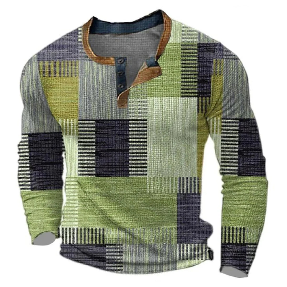 Nuana | Herren Retro Colorblock Langarm Knit Sweater Henley