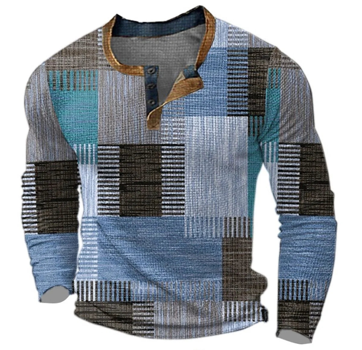Nuana | Herren Retro Colorblock Langarm Knit Sweater Henley