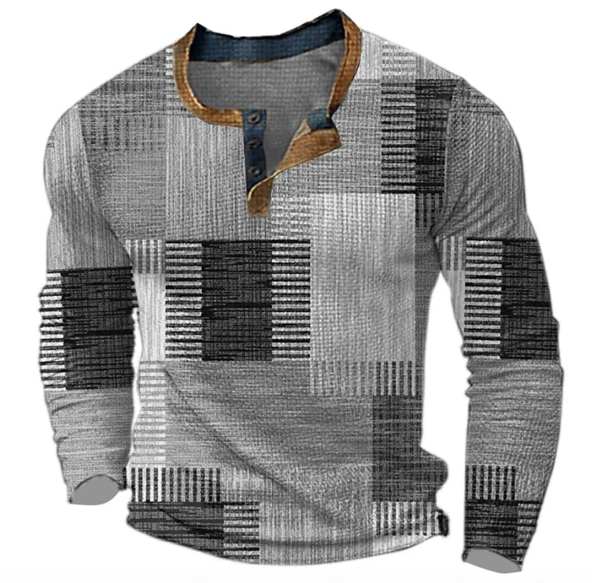 Nuana | Herren Retro Colorblock Langarm Knit Sweater Henley