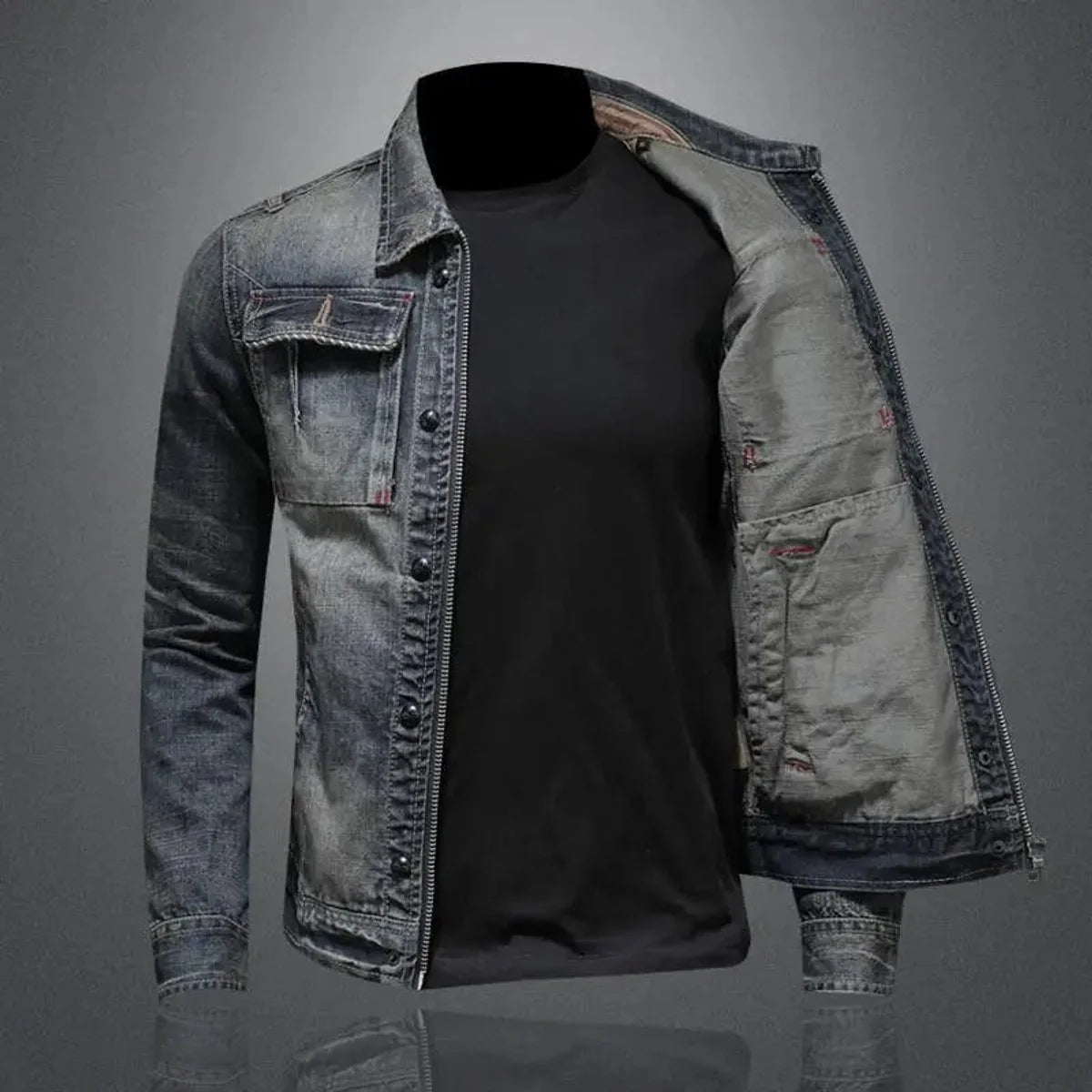 Nuana | Herren Retro Denimjacke Vintage Reißverschluss Jeansjacke