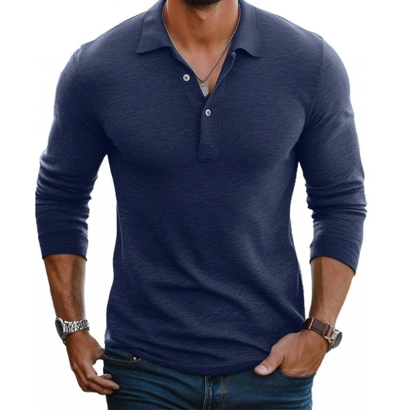 Nuana | Herren Satin-Optik Langarm Slim-Fit Polo-Shirt