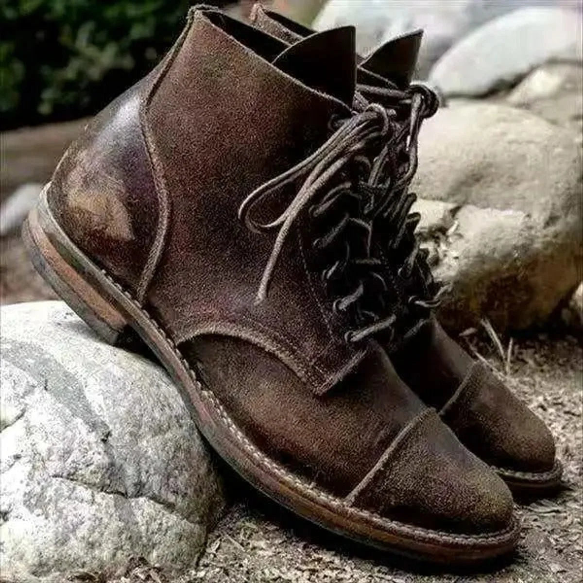 Nuana | Herren Schnürstiefel Klassische Leder Boots Robuste Gummisohle