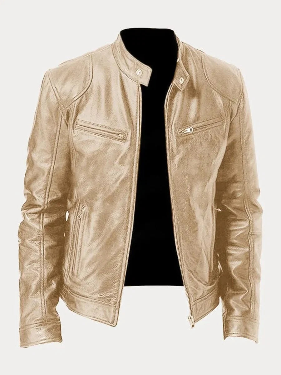 Nuana | Herren Slim-Fit Biker Quilted Jacket aus Kunstleder mit Reißverschluss