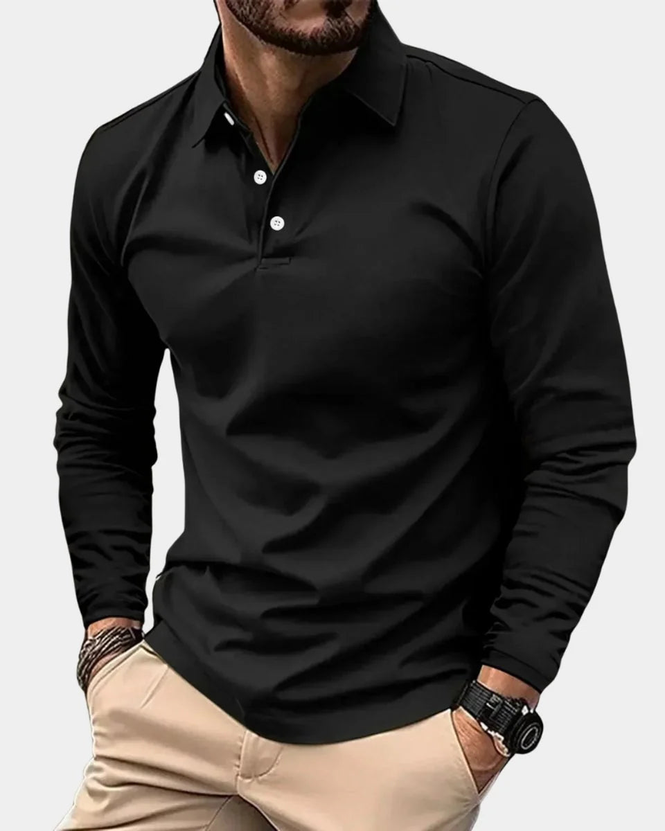 Nuana | Herren Slim-Fit Langarm-Poloshirt Smart-Casual Knopfkragen