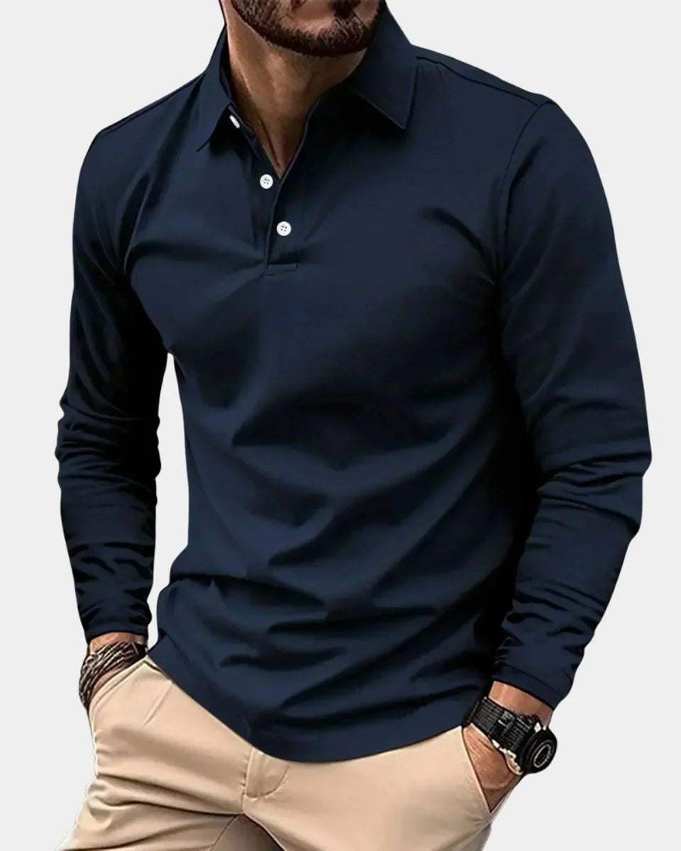 Nuana | Herren Slim-Fit Langarm-Poloshirt Smart-Casual Knopfkragen