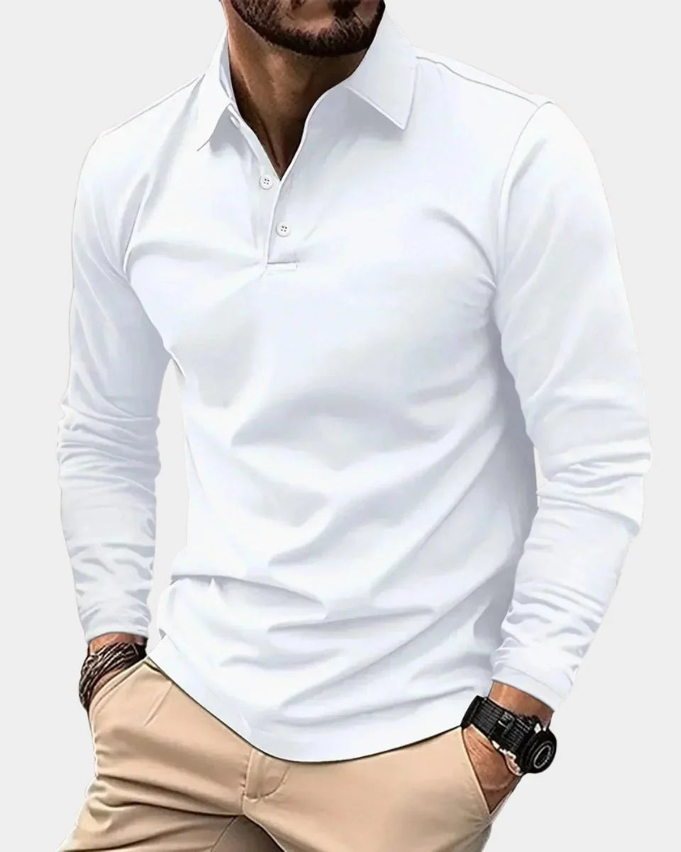 Nuana | Herren Slim-Fit Langarm-Poloshirt Smart-Casual Knopfkragen