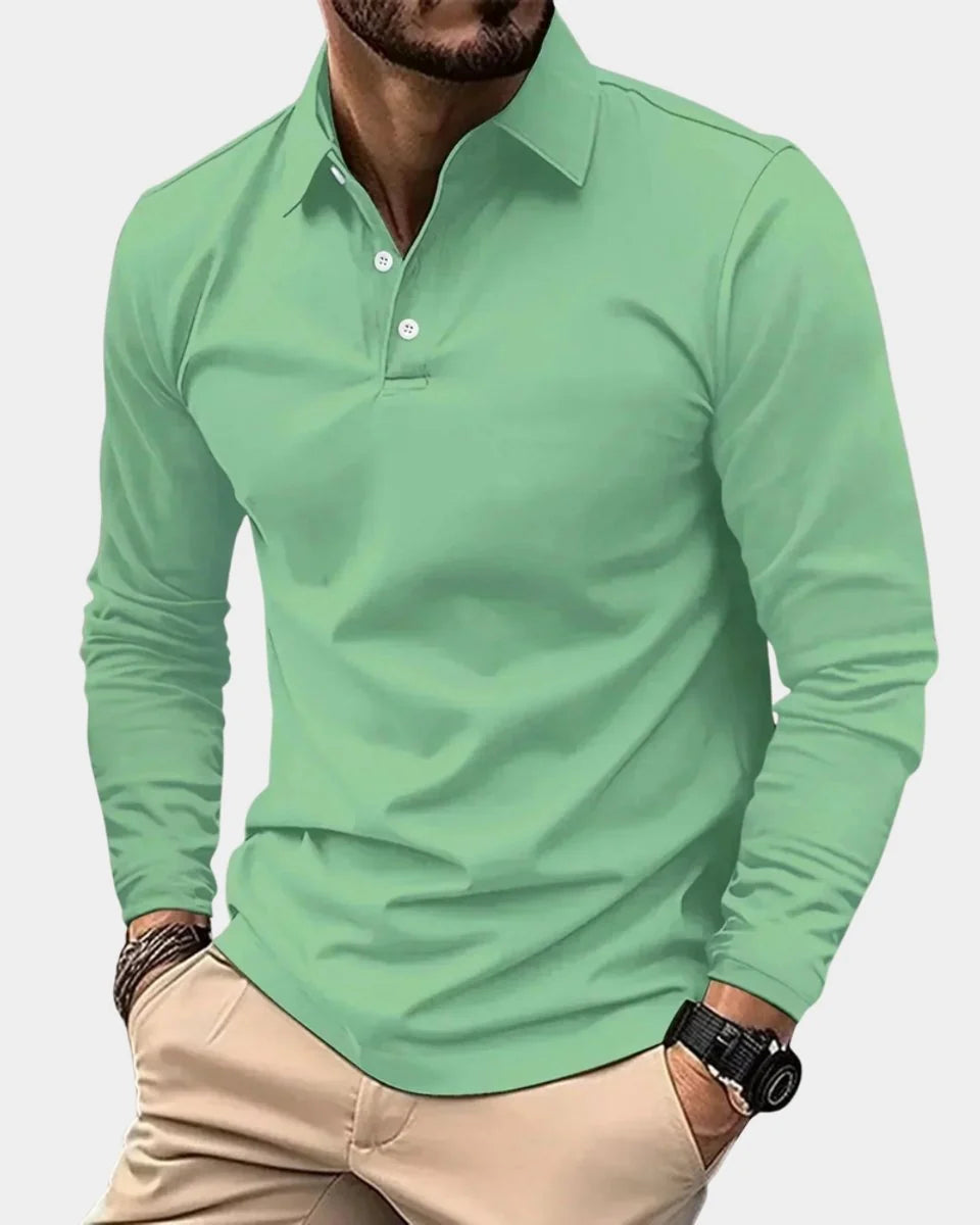 Nuana | Herren Slim-Fit Langarm-Poloshirt Smart-Casual Knopfkragen