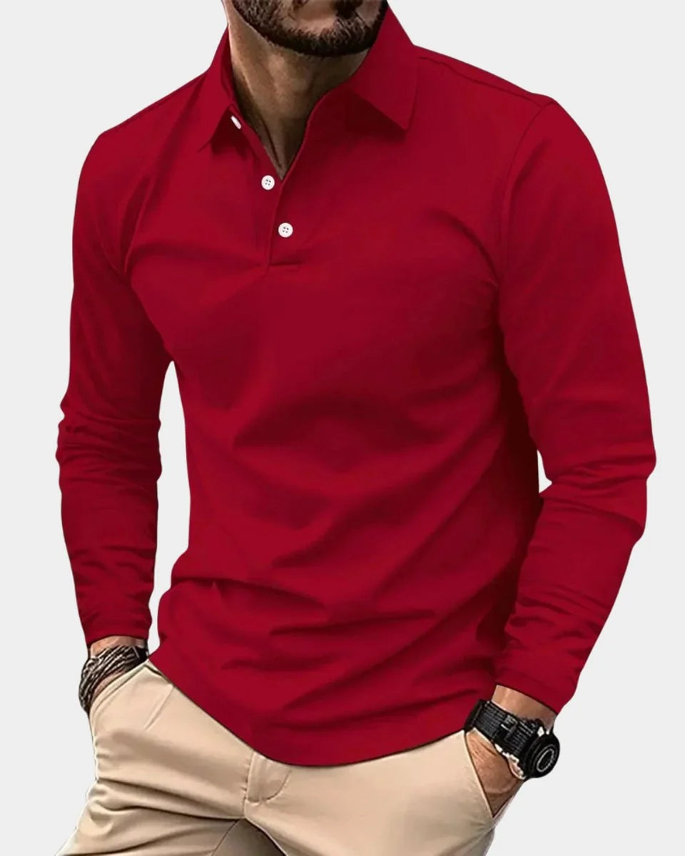 Nuana | Herren Slim-Fit Langarm-Poloshirt Smart-Casual Knopfkragen